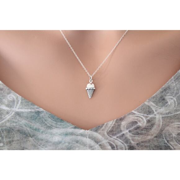 Sterling Silver Ice Cream Charm Necklace, Silver Ice Cream Necklace - Picture 2 of 3
